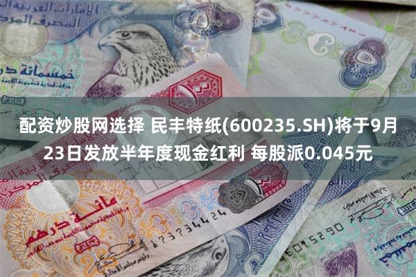 配资炒股网选择 民丰特纸(600235.SH)将于9月23日发放半年度现金红利 每股派0.045元