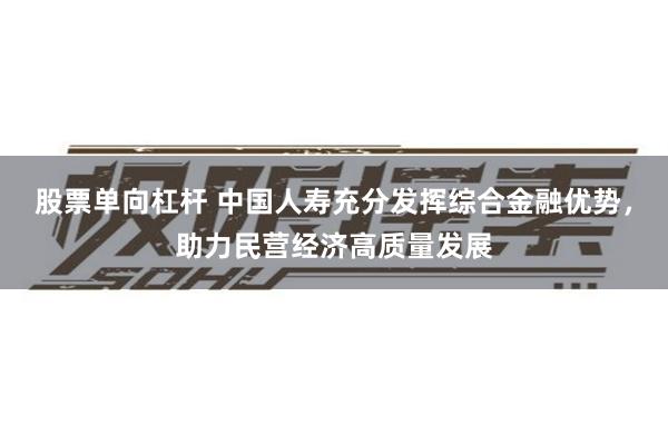 股票单向杠杆 中国人寿充分发挥综合金融优势，助力民营经济高质量发展